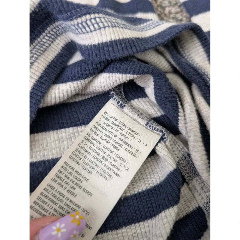 Hollister SoCal Stretch Navy Grey Striped Ribbed Scoop Neck Long Sleeve Top S - Picture 3 of 5